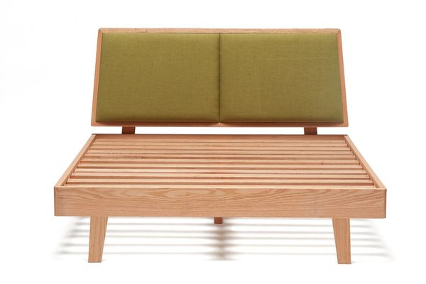 Nordic Platform Bed with Fabric Headboard - Nordic Natural Wood collection