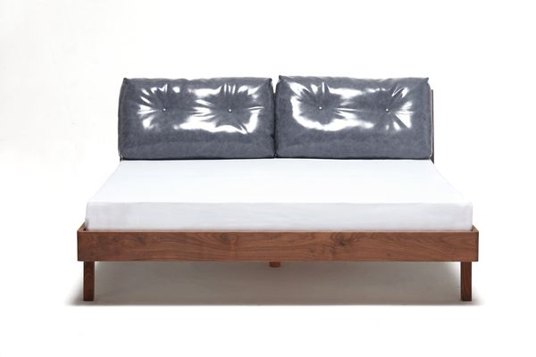 Nordic Bed 02 with Leather Cushions (Walnut) - Nordic Natural Wood collection