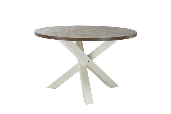 Two-Tone Round Dining Table with X Base - American Oak collection